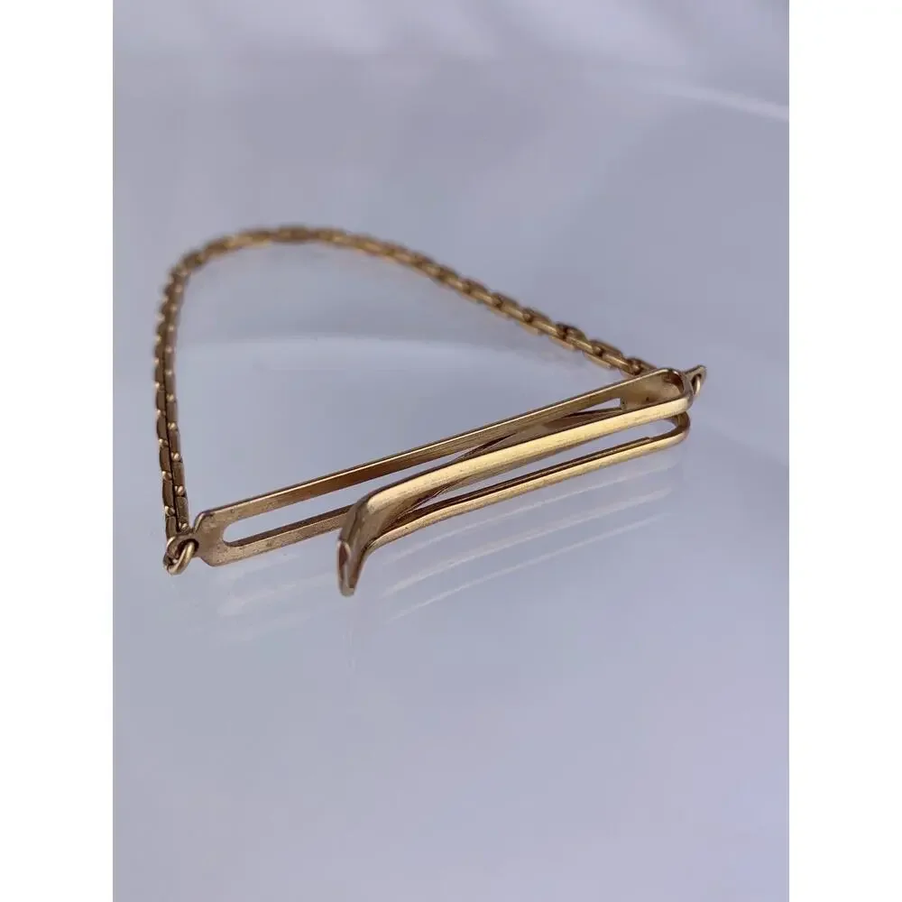 C Link Chain 16k Gold Plated Tie Clip Bar Kreisler Retro Formal Vintage O1